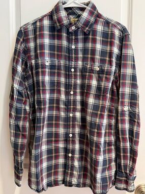 Sonoma Navy, Red and White Plaid Long-Sleeve Button-Down Shirt